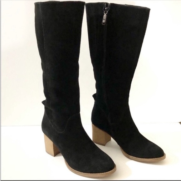 NEW Blondo Leather Suede Tall stacked Heel Boot Black 8.5 - Picture 2 of 16